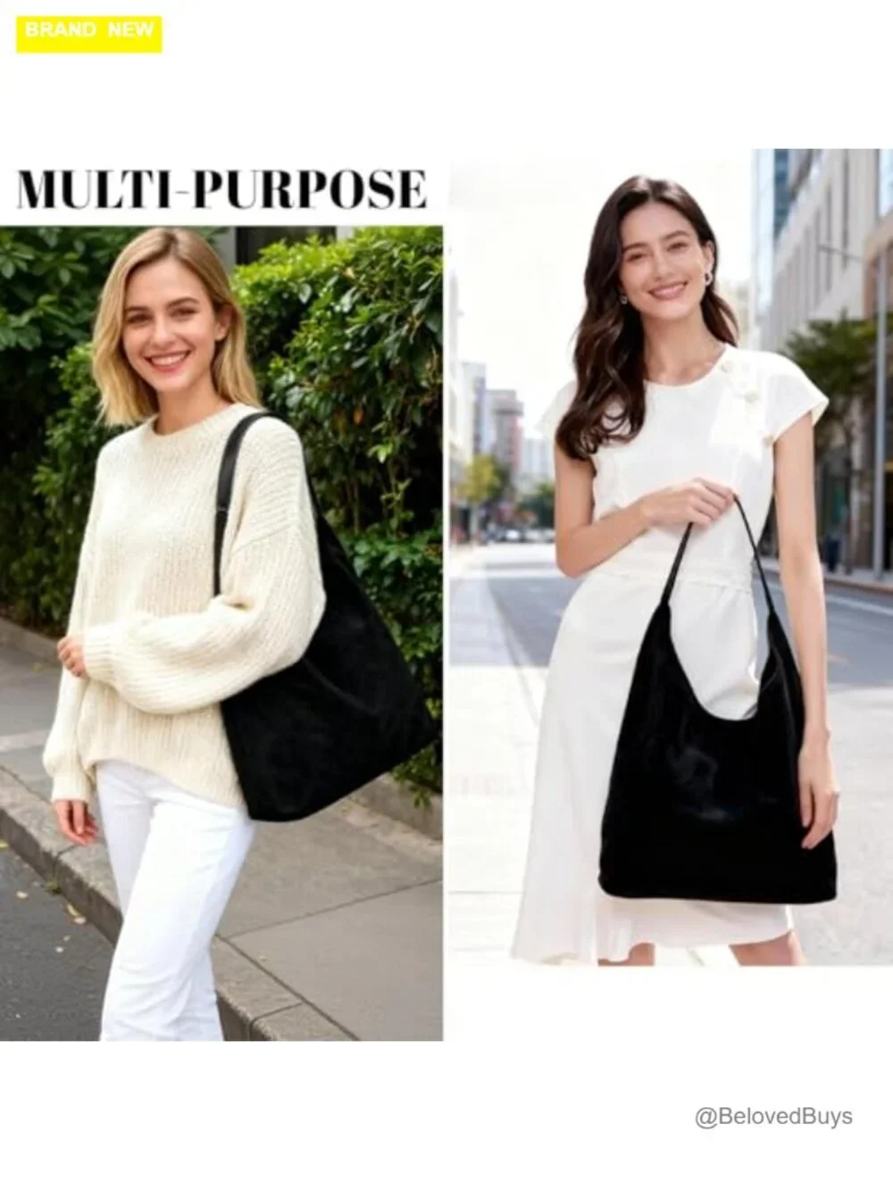 Faux Suede Hobo Bag with Magnetic Clasp Large Capacity Shoulder Tote